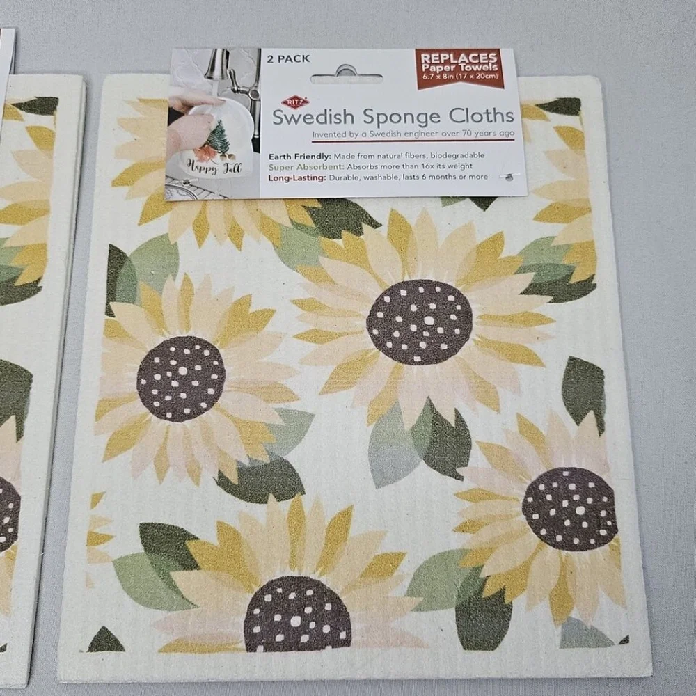 New Set of 2 Ritz Swedish Sponge Cloth 2 packs Fall Floral Sunflowers 6.7
